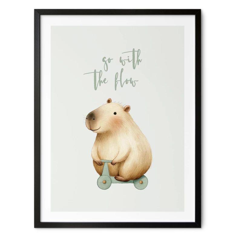 Kinderposter Capybara auf Roller - Flow Spruch 