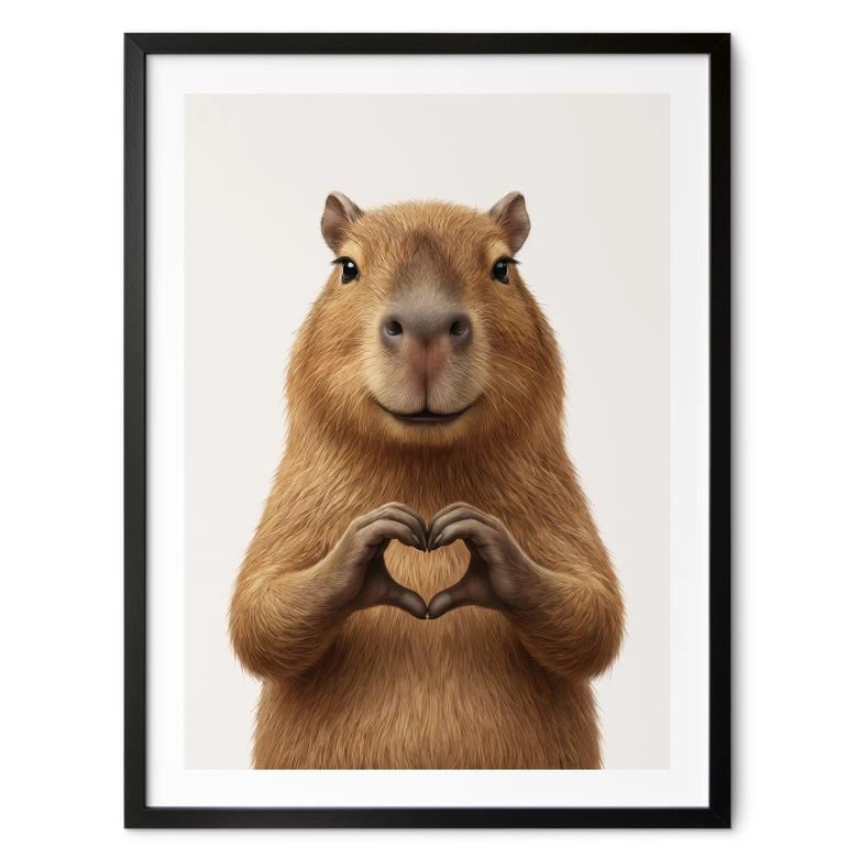 Poster Capybara med hjärthand 