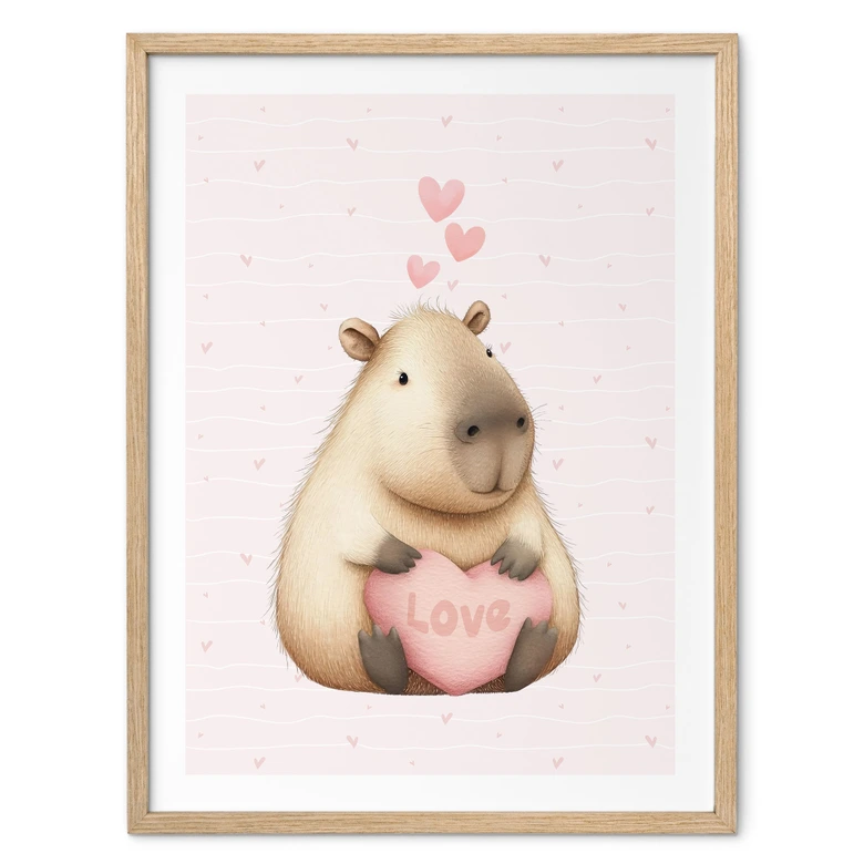 Capybara barnaffisch med kärlekshjärta 