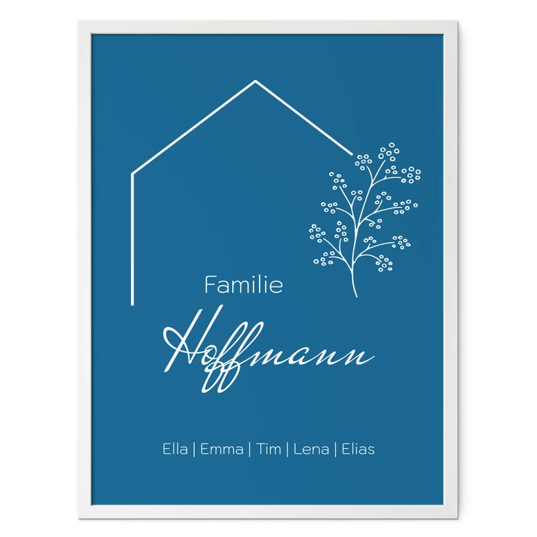 Personalisierbares Poster Familie Haus - blau 