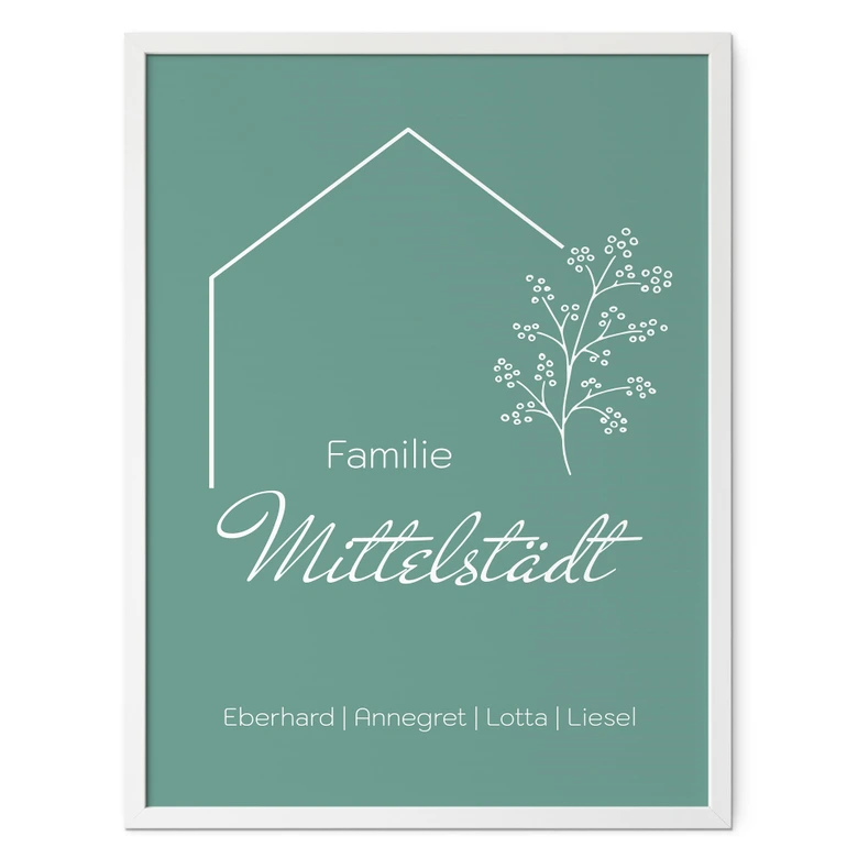Personalisierbares Poster Familie Haus - grün 