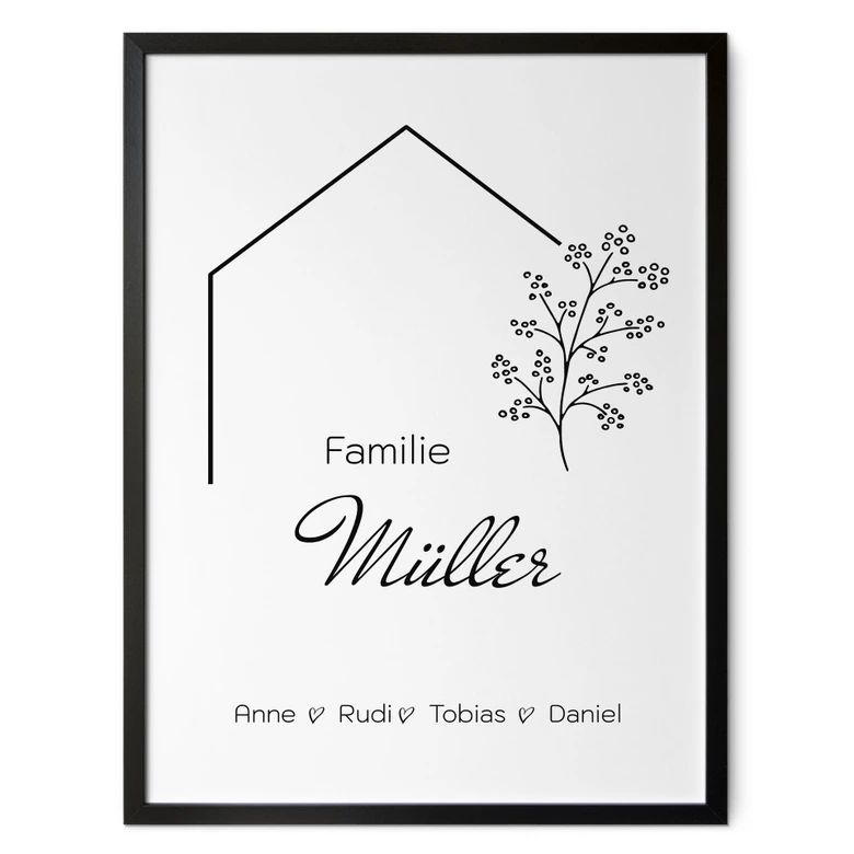 Personalisierbares Poster Familie Haus - weiß 