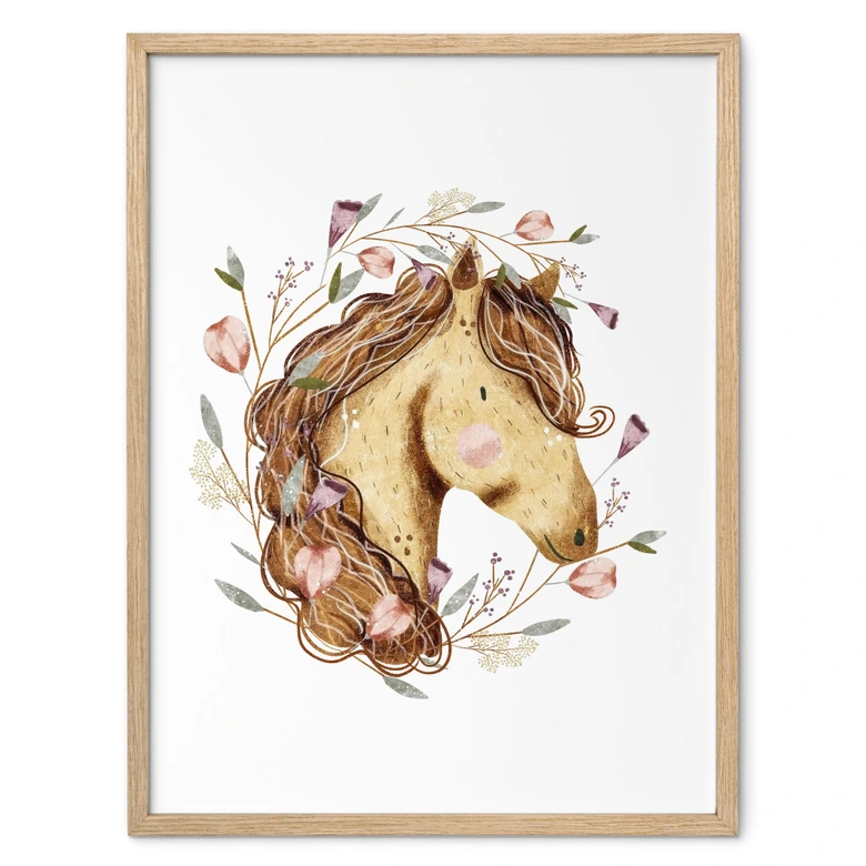 Poster Florales Pferdeporträt | Tierkunst für Pferdefreunde 