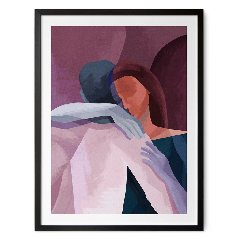 Poster Liebe - Abstrakte Umarmung Liebespaar - Goed Blauw 