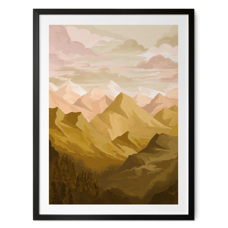 Poster Goldene Berge im Sonnenuntergang - Goed Blauw 