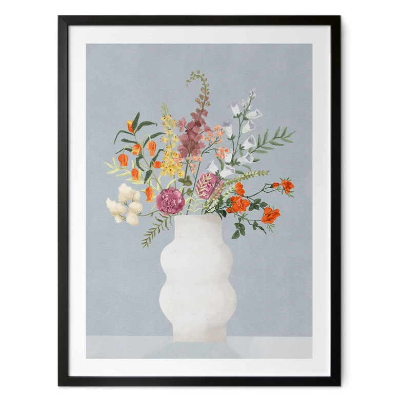 Póster de flores Delicado ramo sobre azul pastel - Goed Blauw 