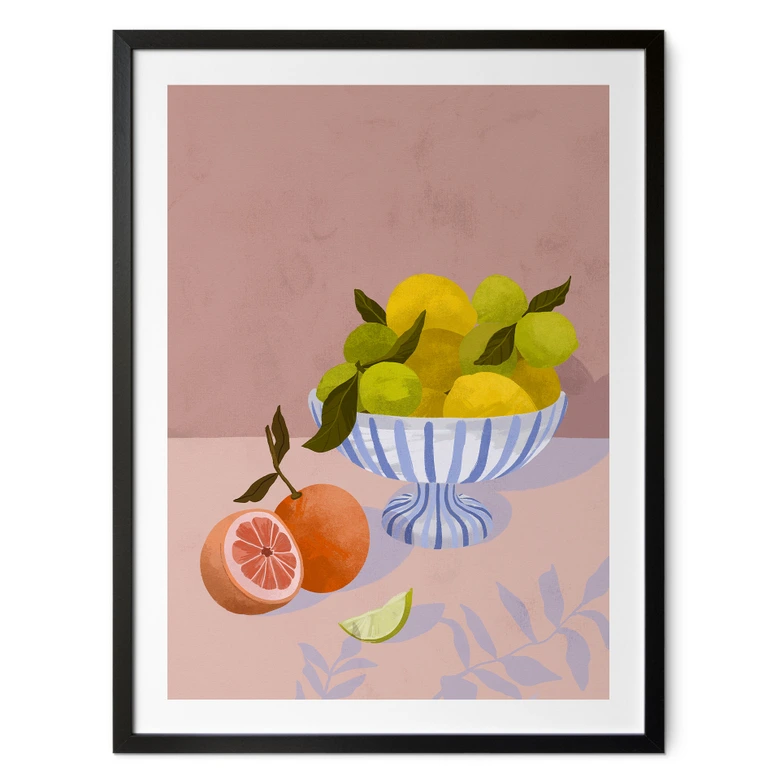 Poster Zitrusfrüchte in Schale Stillleben | Obst-Motiv für Küche & Esszimmer - Goed Blauw 