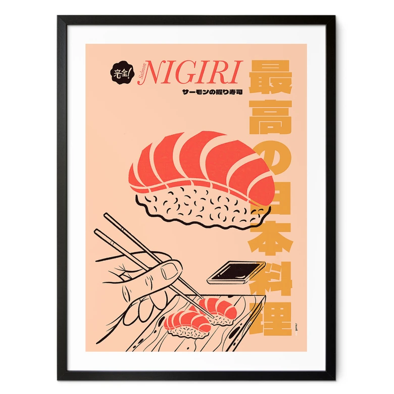 Poster Japanskt kök Vintage - Sushi Lax - Gomes 