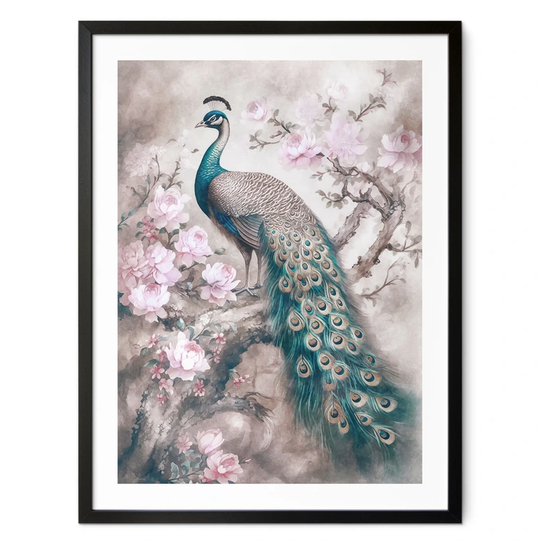 Poster Paon avec des fleurs - Haase 