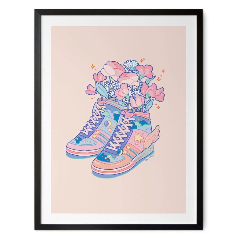 Poster Pastell Sneaker mit Blumen Kawaii - Hashimoto 
