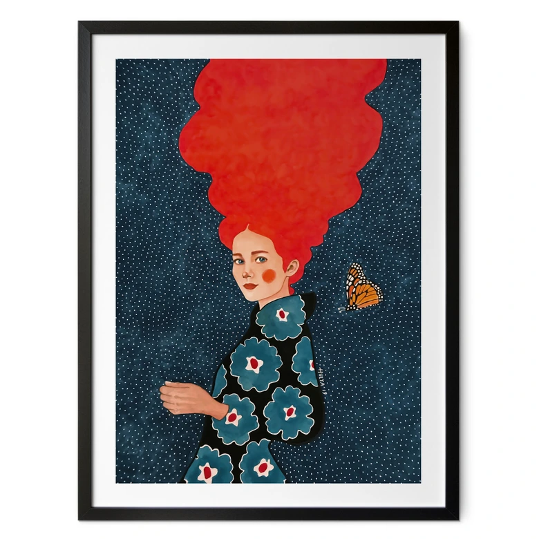 Poster Frau im Blumenkleid mit Schmetterling - Hülya 