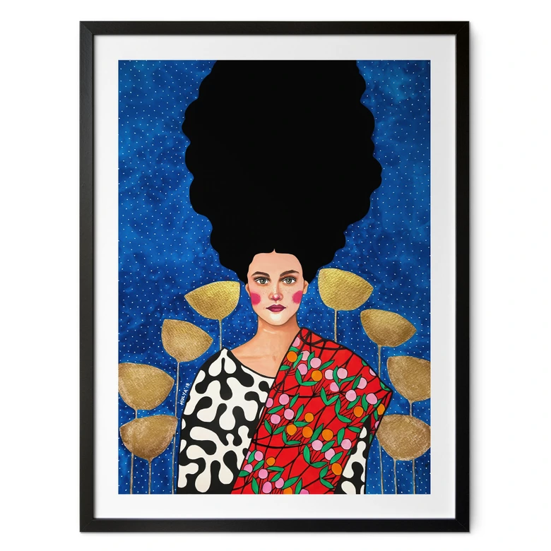Poster vrouw in het veld met gouden bladeren - Hülya 