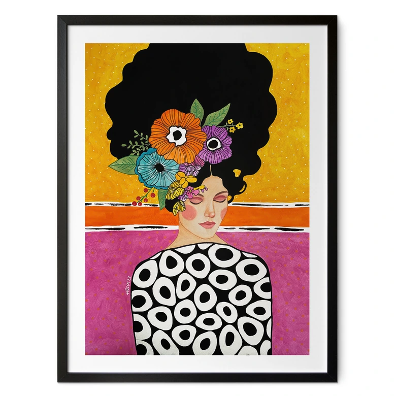 Poster Porträtmalerei - Frau mit bunter Blumenkrone - Hülya 
