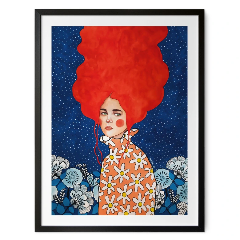 Poster Frau mit rotem Haar und Blüten - Hülya 