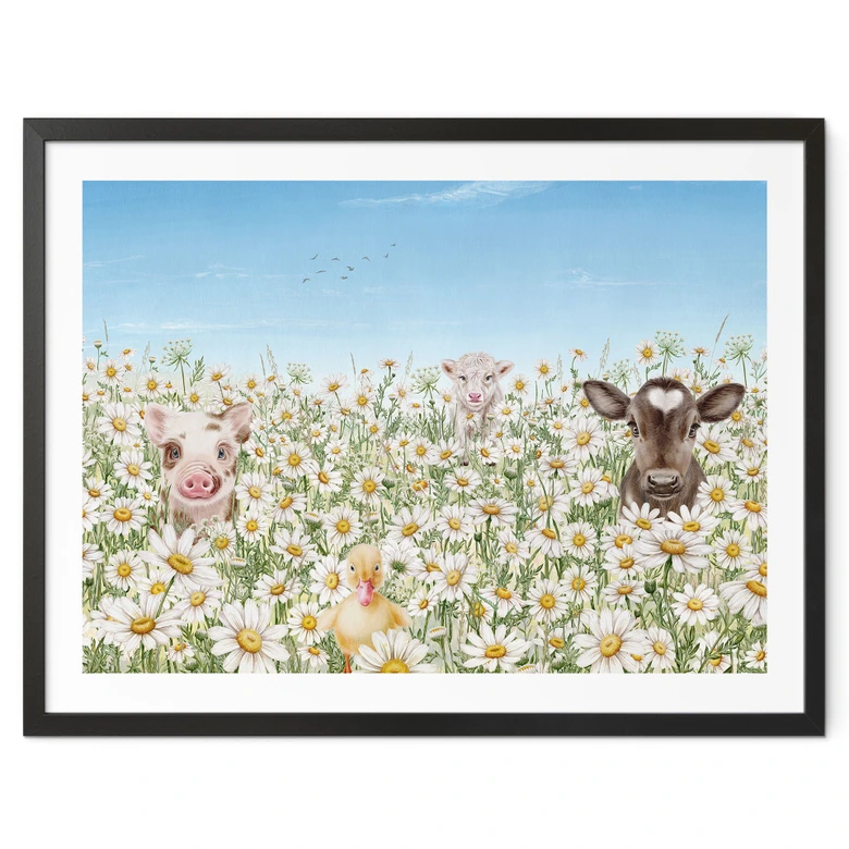 Kinderposter Bauernhoftiere auf der Blumenwiese - Kikki Belle 
