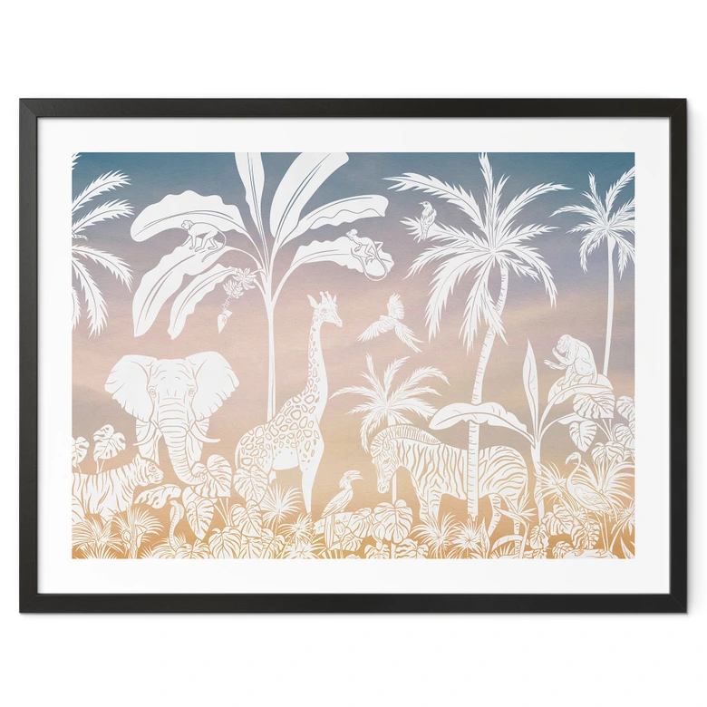 Póster Selva paradisíaca con animales salvajes - Ombre - Kikki Belle 