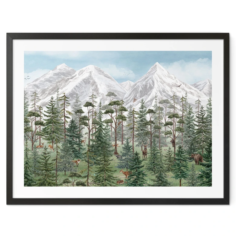Poster Waldtiere im grünen Alpenwald | Naturmotiv für das Kinderzimmer - Kikki Belle 