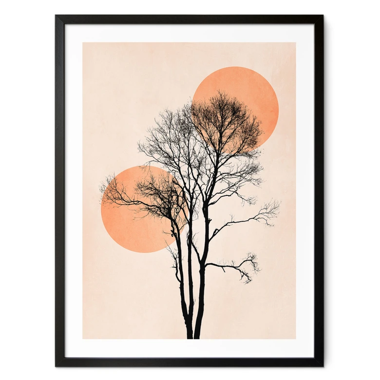 Plakat Sol og måne i orange - Kubistika 