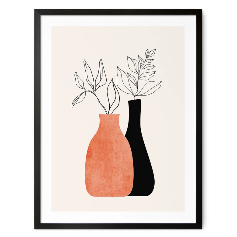 Poster Vazen in zwart en oranje - Kubistika 