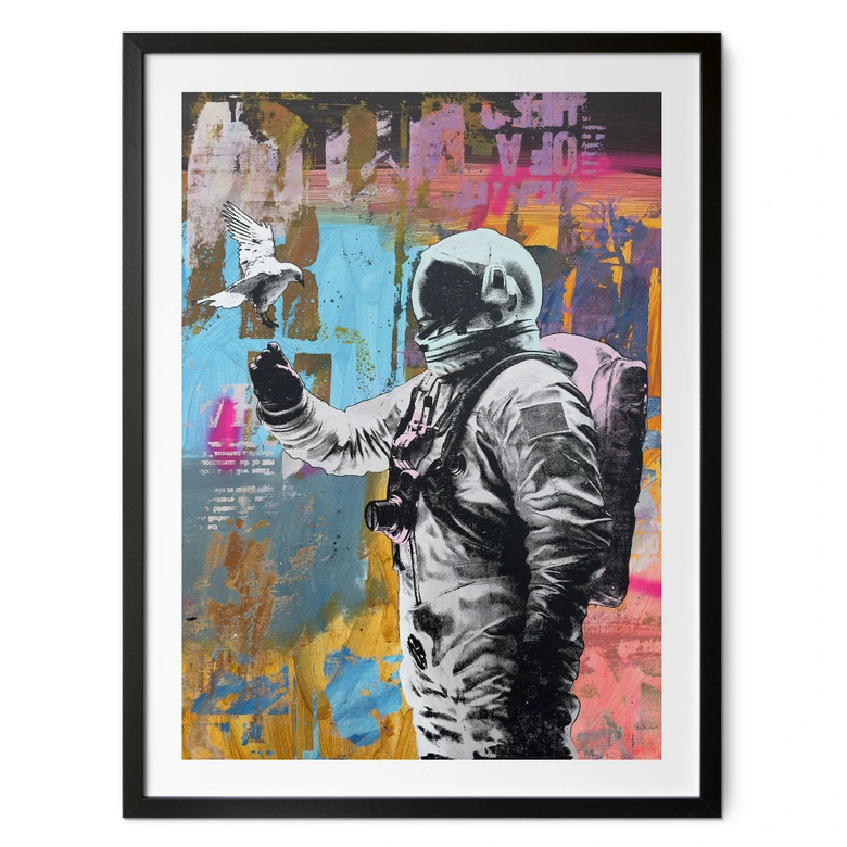 Plakat astronaut med due | collagekunst til stuen - Kuryliuk 