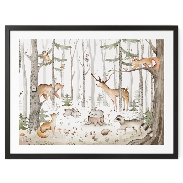 Poster med djur för barn - Äventyr med skogens djur - Kvilis 