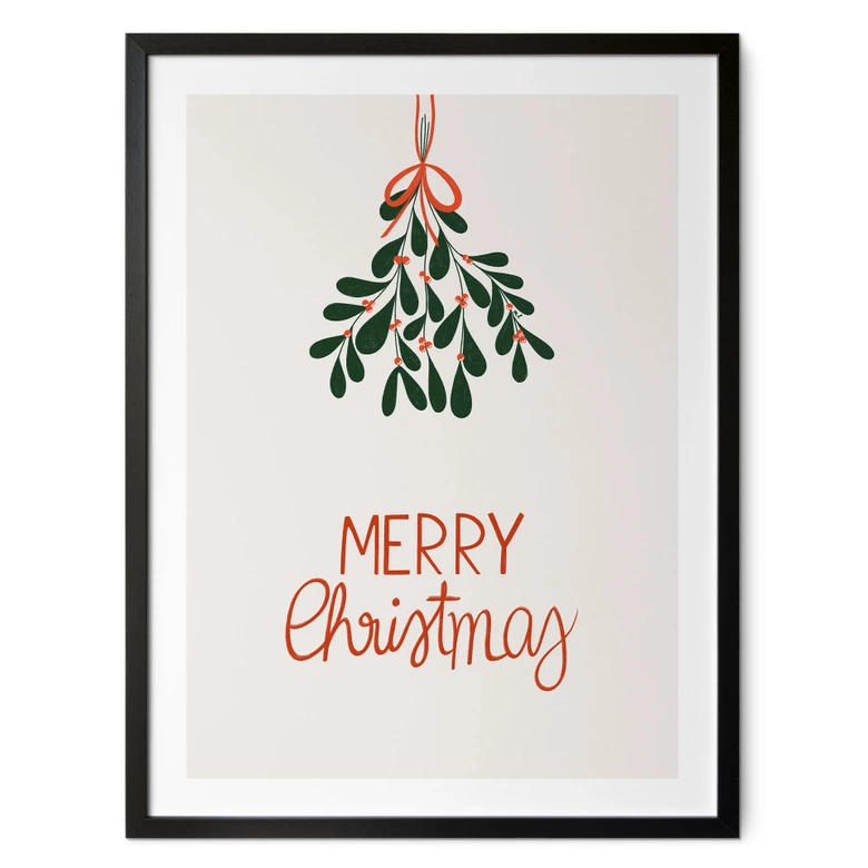 Poster de Noël Merry Christmas avec du gui - Menina Lisboa 