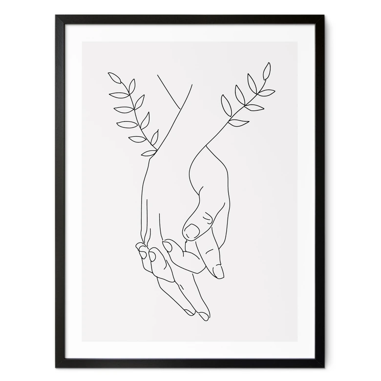 Poster Line Art - Geliefden die elkaars hand vasthouden - Lizde 