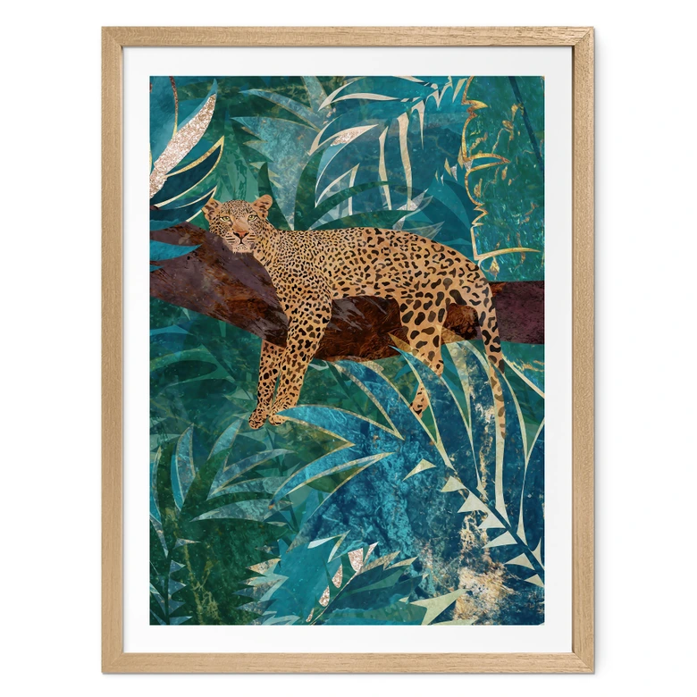 Poster Leopard im smaragdgrünen Dschungel - Manovski 