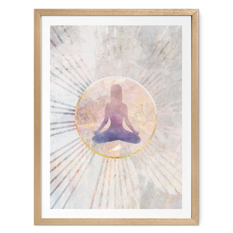 Plakat med lotusstilling - Meditation i det gyldne lys - Manovski 