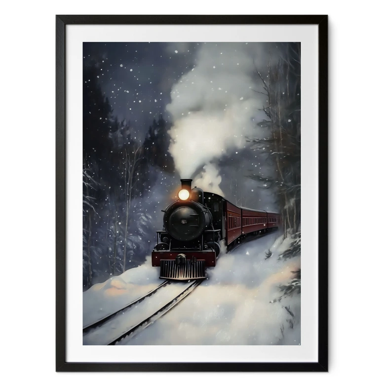 Poster Winter - Dampflok im verschneiten Wald - Melloi Art Prints 