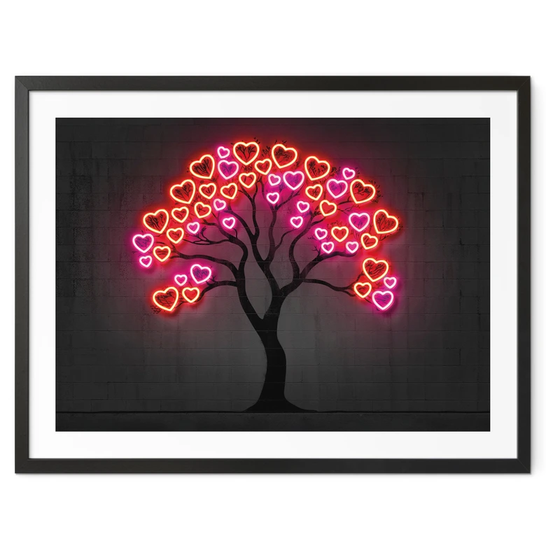 Poster im Neon-Look | Baum mit roten Herzen - Mielu 