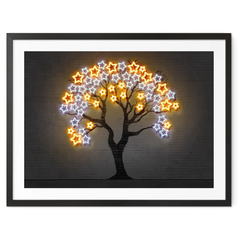 Poster Baum mit Sternen | Neon Street Art - Mielu 