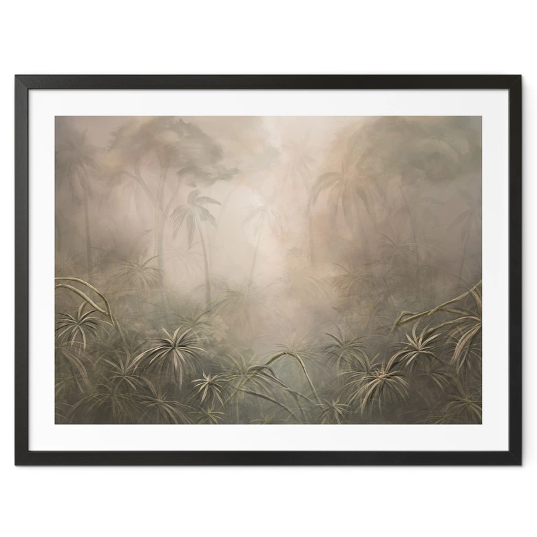 Palmen Poster Mystischer Regenwald im Nebel - Ms Tiff 