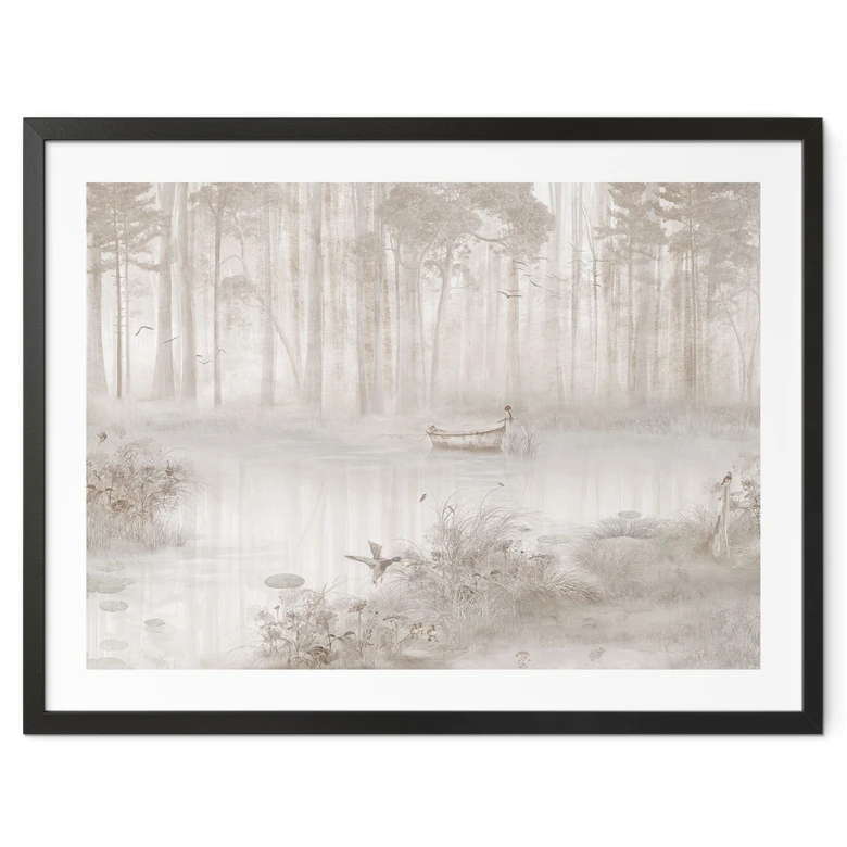 Poster Wald am See im Nebel in Beige - Ms Tiff 