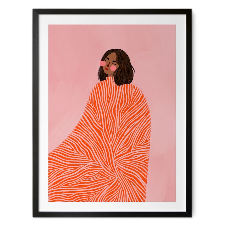 Poster Frau mit orangefarbener Decke - Müller 