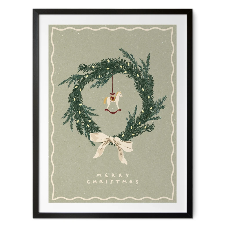 Poster fürs Wohnzimmer - Weihnachtskranz mit Schaukelpferd - NKTN 