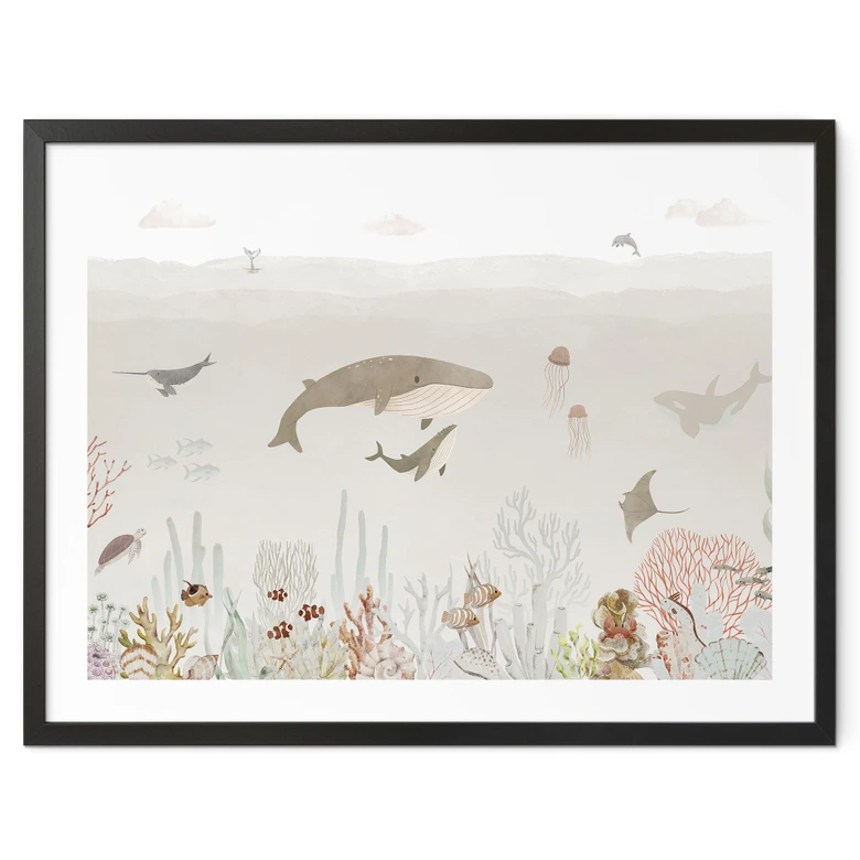 Póster Las ballenas y sus amigos en el mundo submarino - Póster infantil - Oliver Robins 