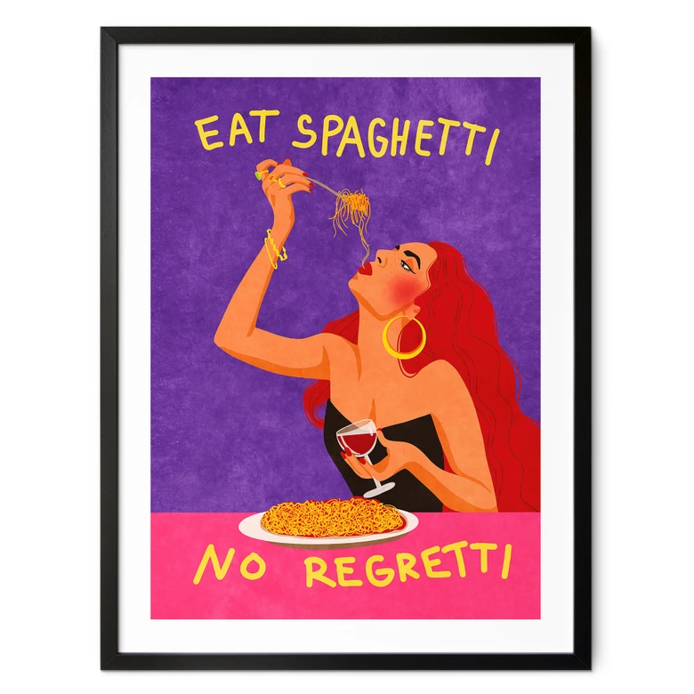Plakat Spaghetti og vin - Oltmanns 
