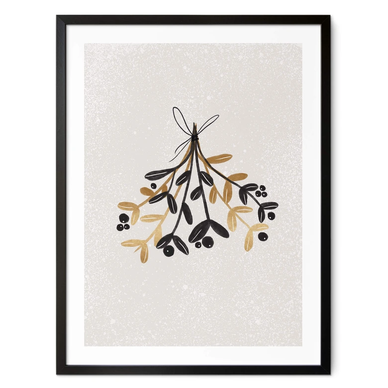 Poster Weihnachten - Mistelzweig in schwarz gold - Orara Studio 