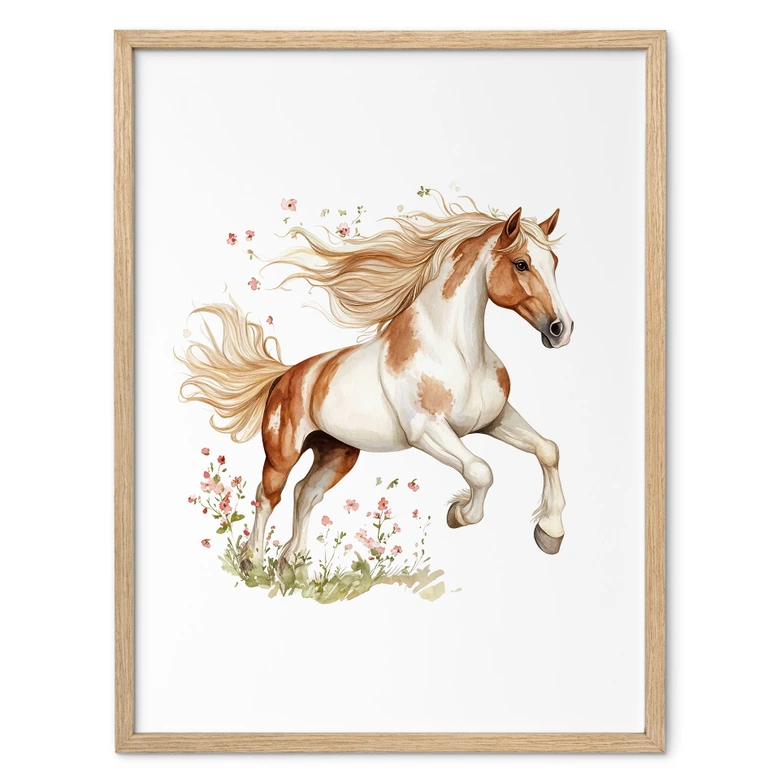Poster Horse gallop in the flower meadow | Animal art for children 