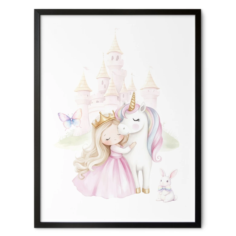Poster für Kinder - Prinzessin und Einhorn im Märchen 