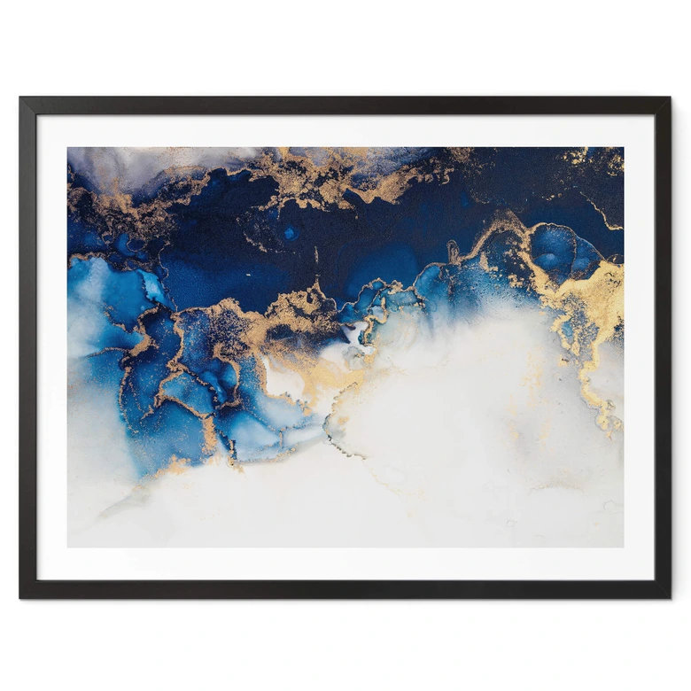 Poster Marbre abstrait avec effet bleu et or 