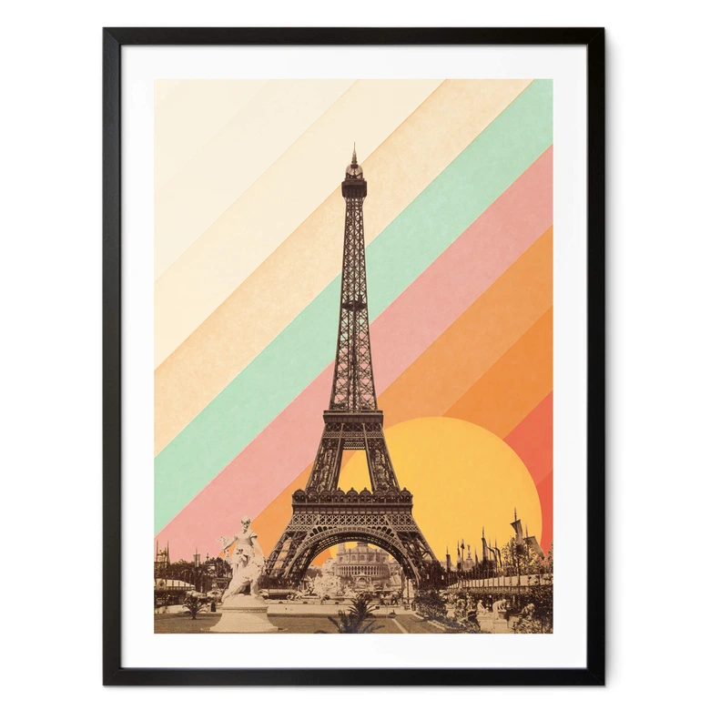 Poster Bodart - Retro Eiffelturm mit Regenbogen 