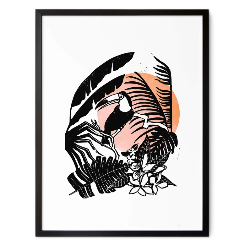 Poster Goed Blauw - Linolschnitt Tukan 