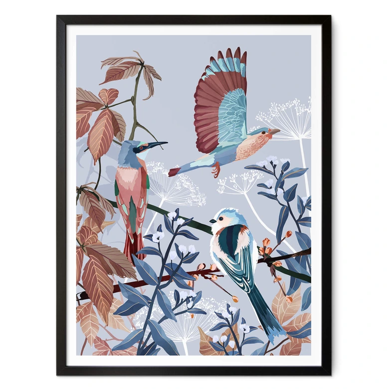 Poster Goed Blauw - Vögel im Winter 