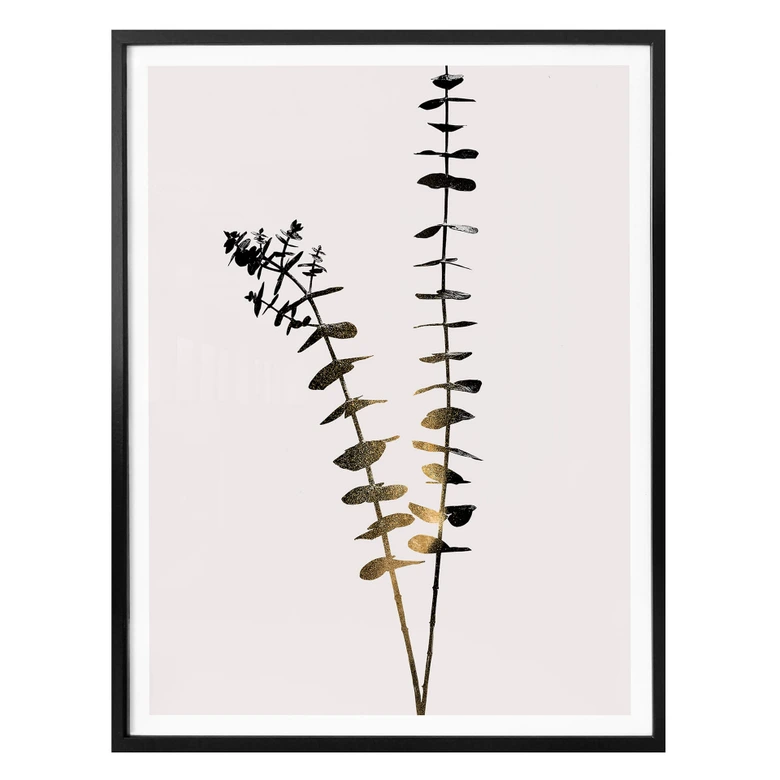 Poster Kubistika - Schwarz-Goldener Eukalyptus 
