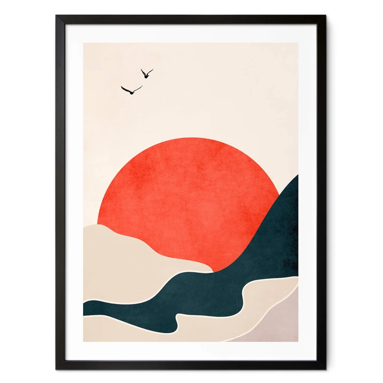 Poster Sonnenaufgang in der Landschaft mit Tauben - Kubistika 