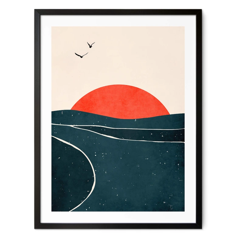 Poster Sonnenuntergang am Meer mit Tauben - Kubistika 
