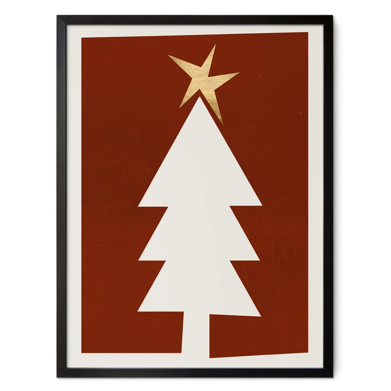 Poster Kubistika - Kerstboom met Gouden Ster - Kerstposter 
