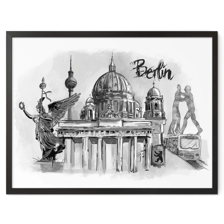 Poster Love your City - Berlijn zwart wit 